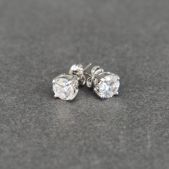 Avon Jewelry - Avon Earrings Pierced Stud CZ Cubic Zirconia Silver Tone 4 Prong Basket Vintage